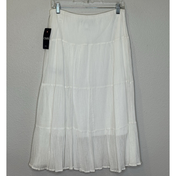 Chaps Tiered Crepe Skirt Womens Sz Petite Small PS White Elastic Waist Lined NEW - Picture 5 of 7